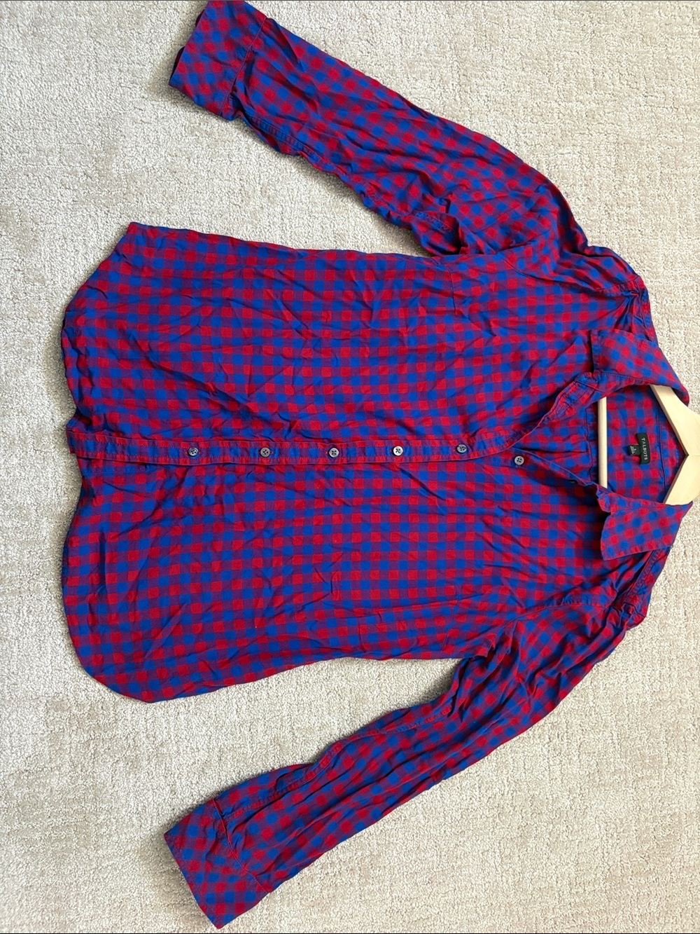Talbots Red and Blue Check Button-Down Shirt Womens Large Cotton Fall Costal